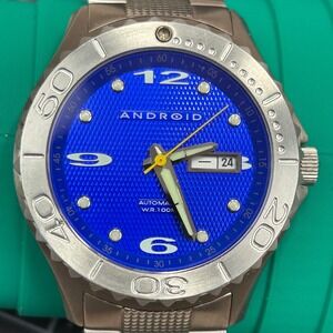 ANDROID Automatic Stainless Steel Mens Watch Blue Dial 21 Jewels AD321